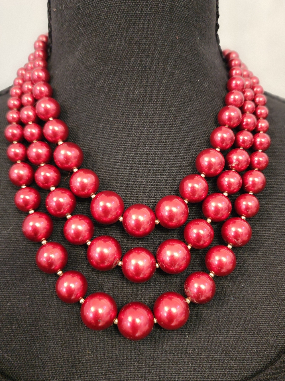 Charter Club Red Multi Strand Bead Necklace Chunky Bib Statement 18-20
